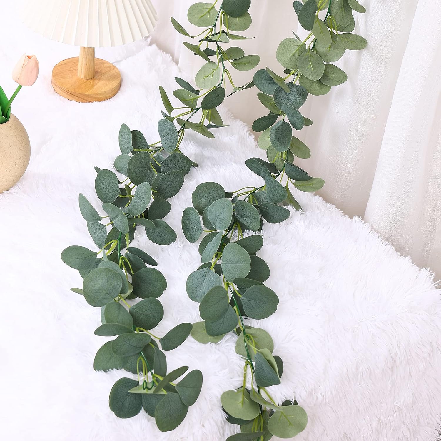 Folrane Artificial Eucalyptus Garland Faux Leaf Silver Dollar Eucalyptus Leaves Vines Handmade Garland Greenery Wedding Backdrop Indoor Outdoor Arch Wall Decoration