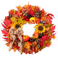 Folrane Fall Wreaths for Front Door Outside, 20 Inch Autumn Pumpkin Sunflower Wreaths with Burlap Bows