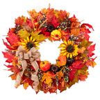 Folrane Fall Wreaths for Front Door Outside, 20 Inch Autumn Pumpkin Sunflower Wreaths with Burlap Bows