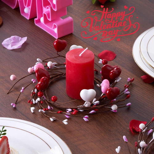 Folrane Spring Valentine Candle Rings, 4 Pcs Tulip Small Mini Wreaths for Indoor Kitchen Cabinets, Easter Candle Rings Wreaths 4 Inch Center, Spring Valentines Day Easter Table Decor