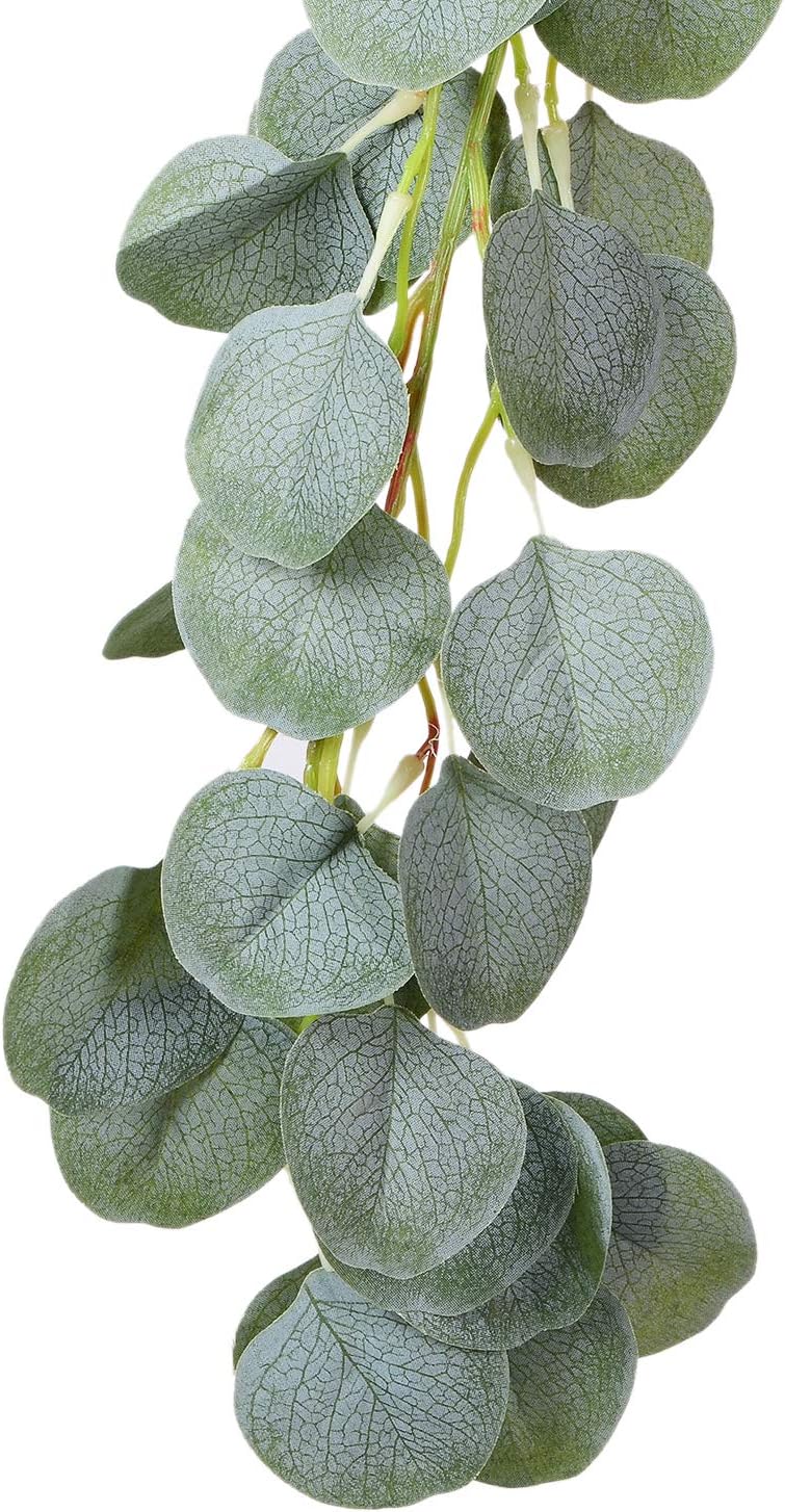 Folrane Artificial Eucalyptus Garland Faux Leaf Silver Dollar Eucalyptus Leaves Vines Handmade Garland Greenery Wedding Backdrop Indoor Outdoor Arch Wall Decoration