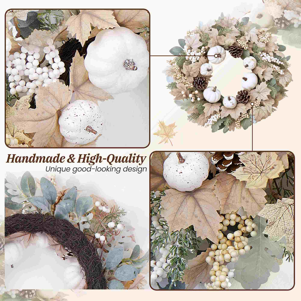 Folrane Fall Wreaths for Front Door Outside, 20 Inch Autumn Pumpkin Sunflower Wreaths with Burlap Bows, Fall Harvest Thanksgiving Wreath for Farmhouse Indoor Outdoor for Home Front Door Porch Fall Decor