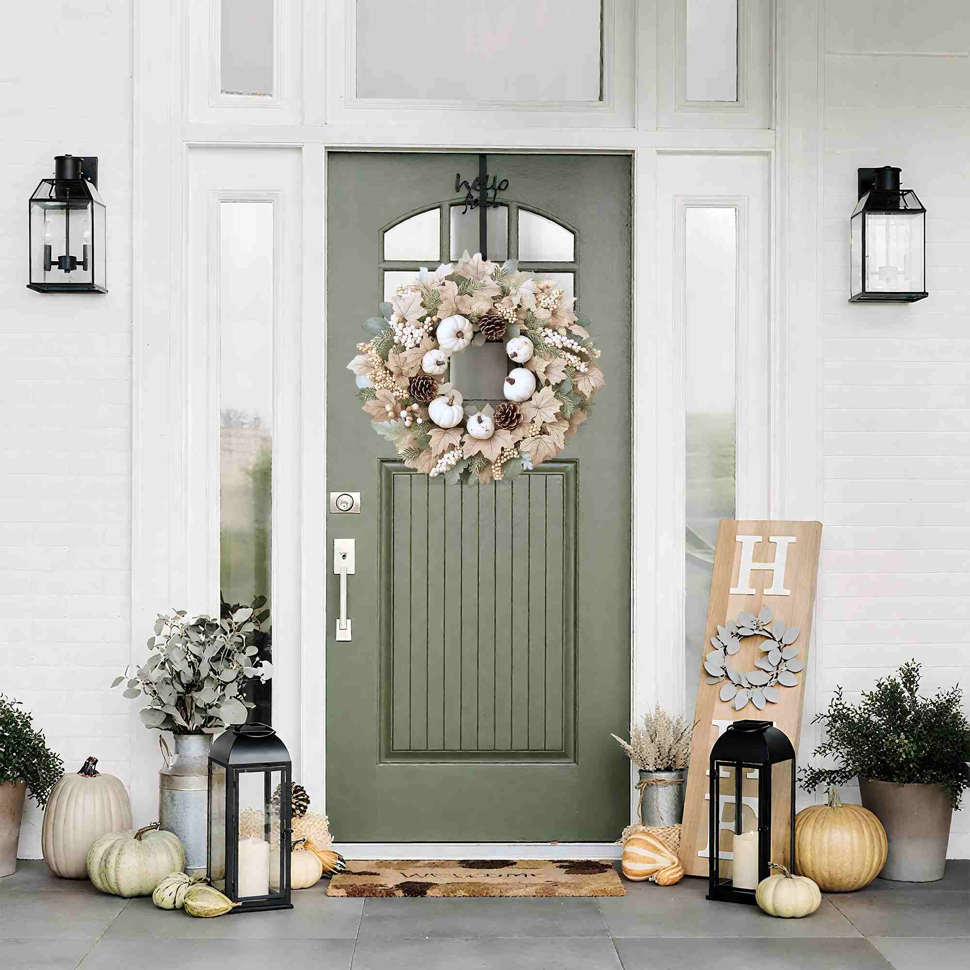 Folrane Fall Wreaths for Front Door Outside, 20 Inch Autumn Pumpkin Sunflower Wreaths with Burlap Bows, Fall Harvest Thanksgiving Wreath for Farmhouse Indoor Outdoor for Home Front Door Porch Fall Decor