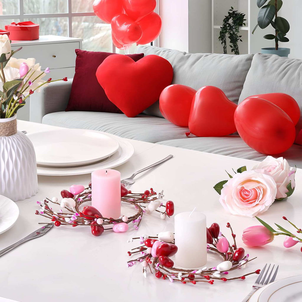 Folrane Spring Valentine Candle Rings, 4 Pcs Tulip Small Mini Wreaths for Indoor Kitchen Cabinets, Easter Candle Rings Wreaths 4 Inch Center, Spring Valentines Day Easter Table Decor