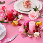 Folrane Spring Valentine Candle Rings, 4 Pcs Tulip Small Mini Wreaths for Indoor Kitchen Cabinets, Easter Candle Rings Wreaths 4 Inch Center, Spring Valentines Day Easter Table Decor