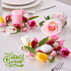 Folrane Spring Valentine Candle Rings, 4 Pcs Tulip Small Mini Wreaths for Indoor Kitchen Cabinets, Easter Candle Rings Wreaths 4 Inch Center, Spring Valentines Day Easter Table Decor