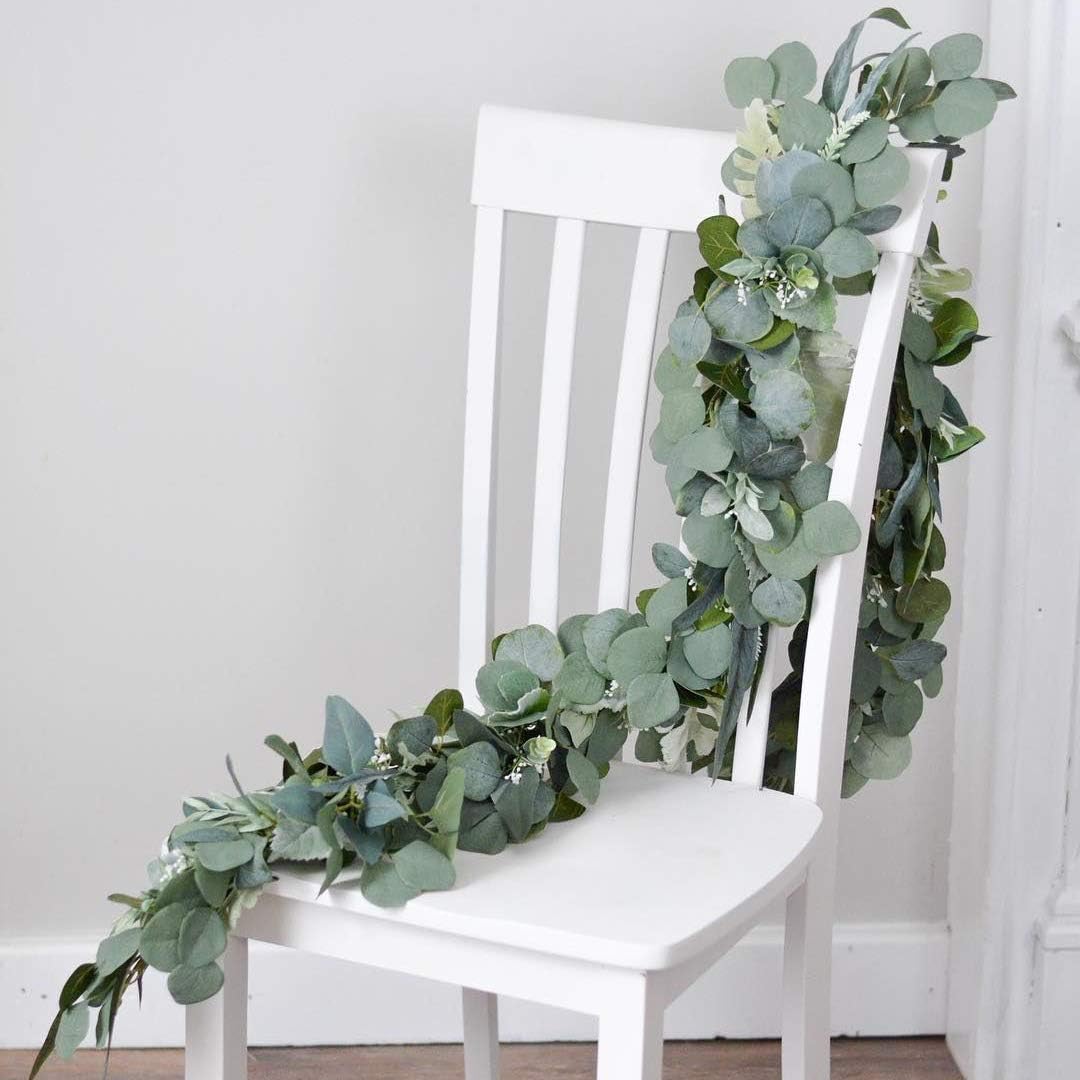 Folrane Artificial Eucalyptus Garland Faux Leaf Silver Dollar Eucalyptus Leaves Vines Handmade Garland Greenery Wedding Backdrop Indoor Outdoor Arch Wall Decoration