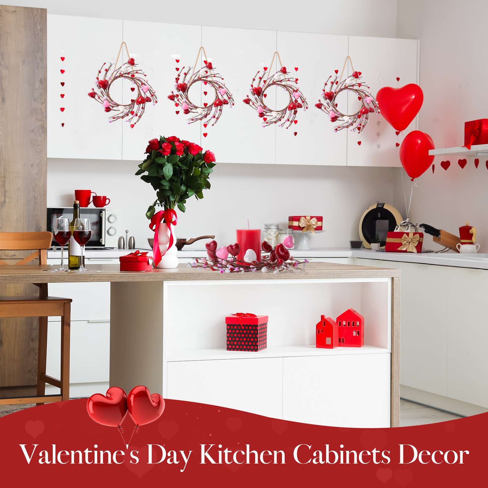 Folrane Spring Valentine Candle Rings, 4 Pcs Tulip Small Mini Wreaths for Indoor Kitchen Cabinets, Easter Candle Rings Wreaths 4 Inch Center, Spring Valentines Day Easter Table Decor